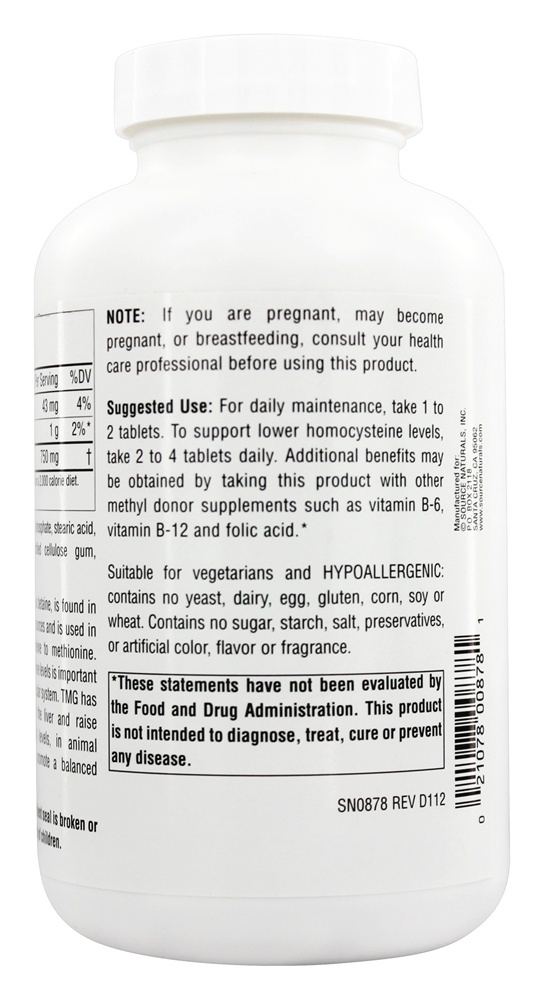 Comprar TMG Trimetilglicina 750 mg. - 240 Tablets Source Naturals - Imagem 3