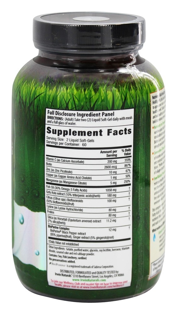 Comprar Saúde da Pele & Cabelo + Unhas - 120 Softgels Irwin Naturals - Imagem 2