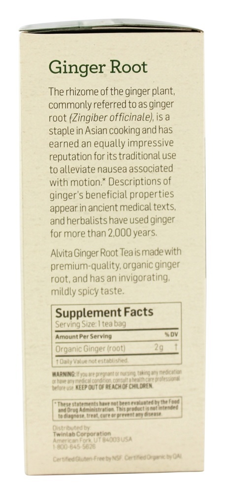 Comprar Chá de raiz de gengibre orgânico sem cafeína - 24 Saquinhos de Chá Alvita - Imagem 3