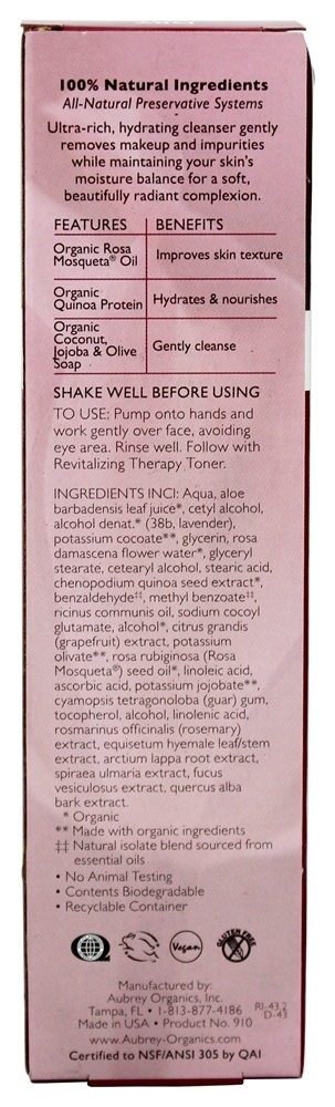 Comprar Revitalização Terapia Limpador com Rosa Mosqueta Rosa Quadril Semente óleo - 3.4 fl. oz. (Anteriormente creme de limpeza facial da Seaware) Aubrey Organics - Imagem 2