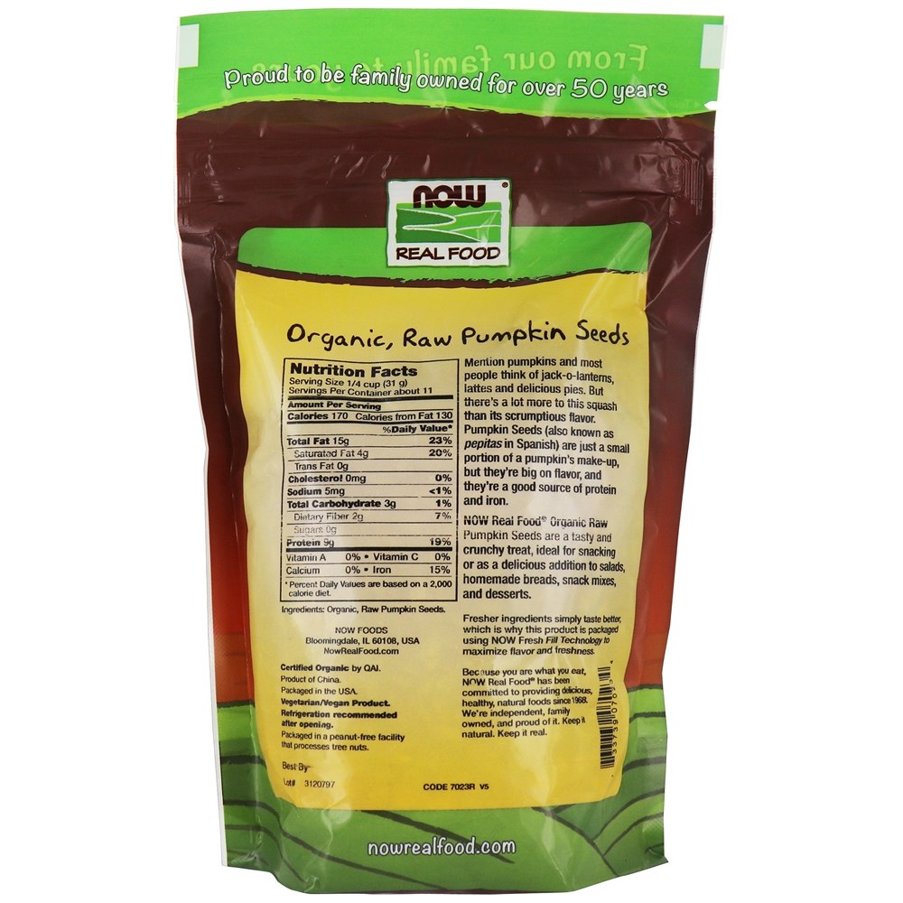 Comprar NOW Real Food Organic Sementes de Abóbora Raw & Unsalted - 12 oz. NOW Foods - Imagem 2