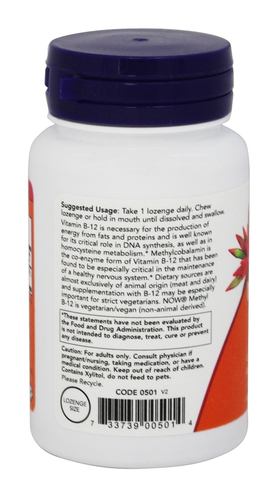 Comprar Metil B12 10000 mcg. - 60 Pastilhas NOW Foods - Imagem 3