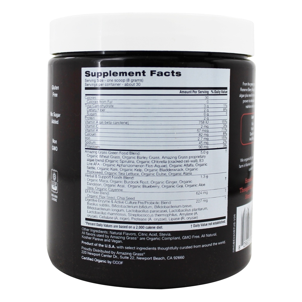 Comprar Reserva crua Organic Superfood verde 30 Servings Berry - 8.5 oz. Amazing Grass - Imagem 2