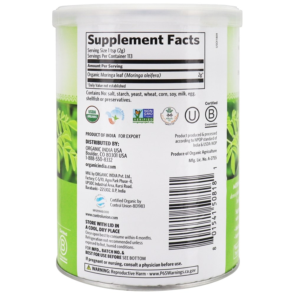 Comprar Folha de Moringa em Pó Nutrição Essencial - 8 oz. Organic India - Imagem 2