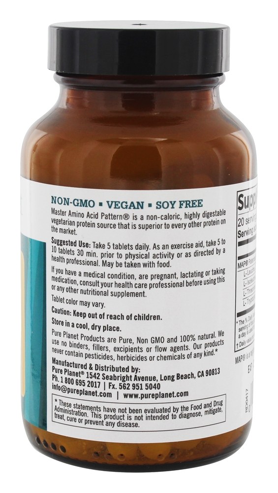 Comprar Master Amino Acid Pattern Suplemento de Proteínas Vegetariano - 100 Tablet (s) Pure Planet - Imagem 3