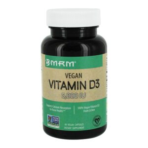 Comprar Vitamina D3 Vegana para Absorção de Cálcio e Saúde Óssea 5000 UI - Cápsulas vegetarianas 60 MRM