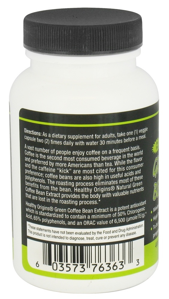 Comprar Extrato de Grão de Café Verde Natural 400 mg. - Cápsulas vegetarianas 120 Healthy Origins - Imagem 3