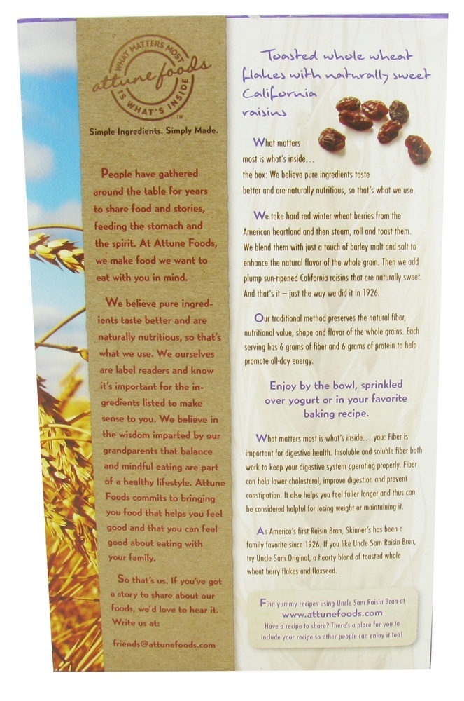 Comprar Torrado Inteiro Trigo Baga Flocos & Passas de uva Cereal Uva passa Farelo - 13 oz. Uncle Sam - Imagem 3