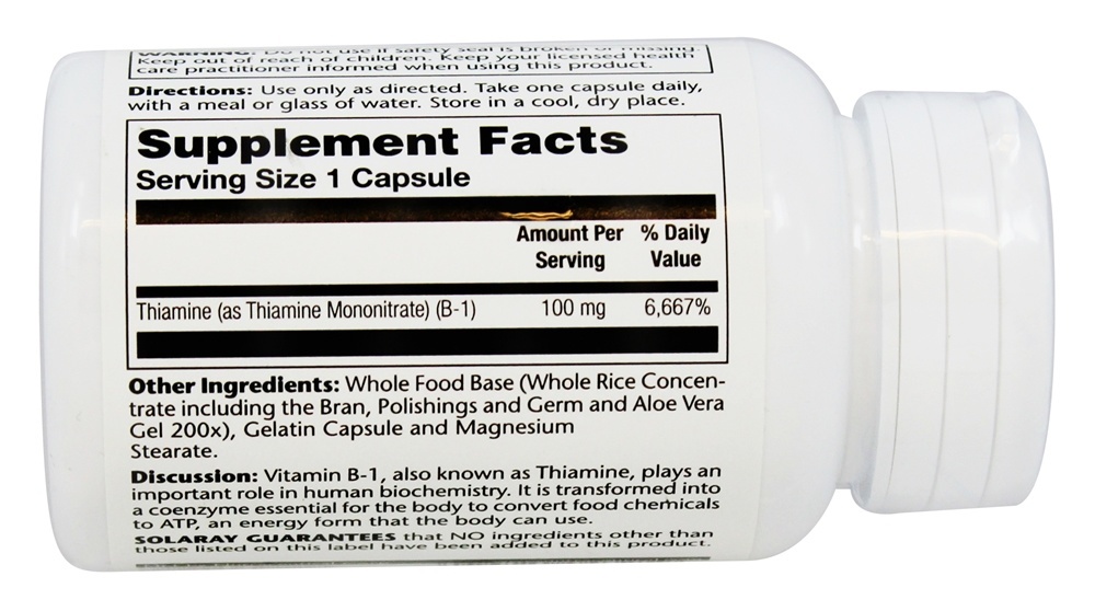 Comprar Vitamina B1 100 mg. - Cápsulas 100 Solaray - Imagem 2