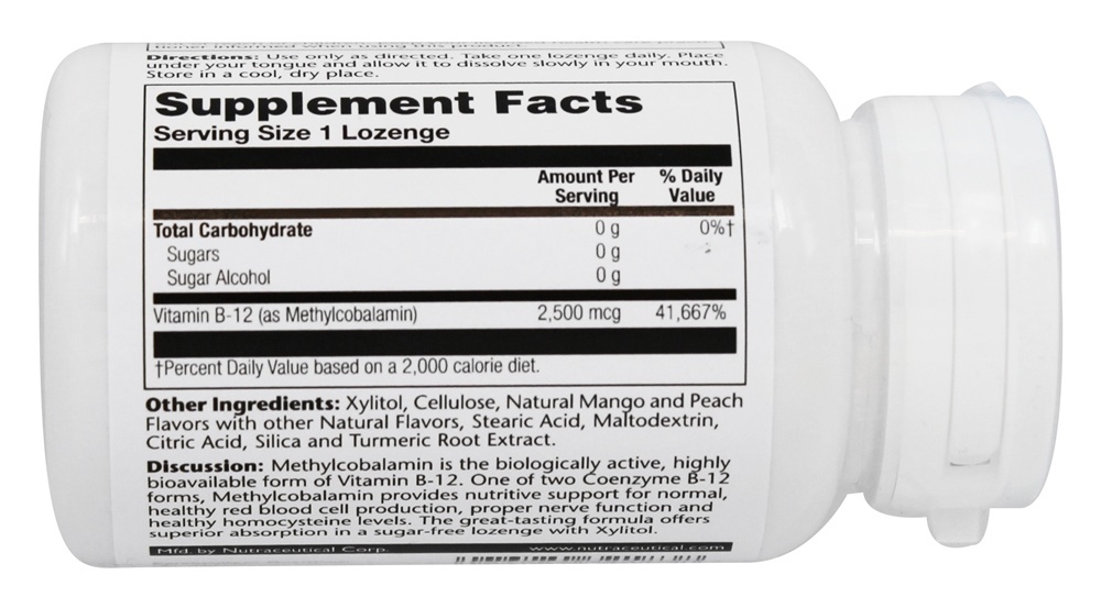 Comprar Sabor de Pêssego de Manga Natural de Metil B12 2500 mcg. - 60 Pastilhas Solaray - Imagem 2