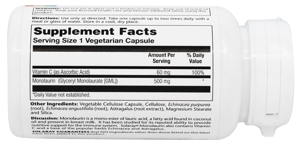 Comprar Fonte de coco natural de monolaurina 500 mg. - Cápsulas vegetarianas 60 Solaray - Imagem 2