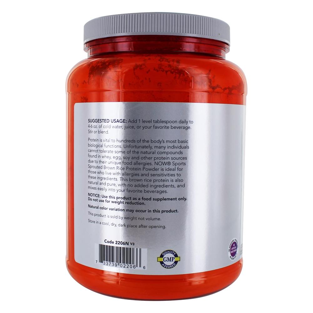 Comprar Agora Sports brotou pó de proteína de arroz integral - 2 lbs. NOW Foods - Imagem 3