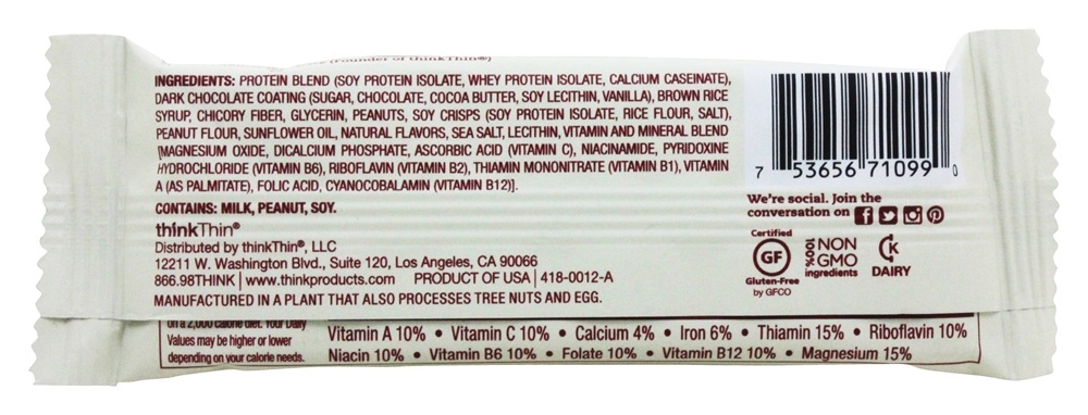 Comprar thinkthin Inclinar Proteína & Fibra Bar Chunky Chocolate Amendoim - 1.41 oz. Think Products - Imagem 2