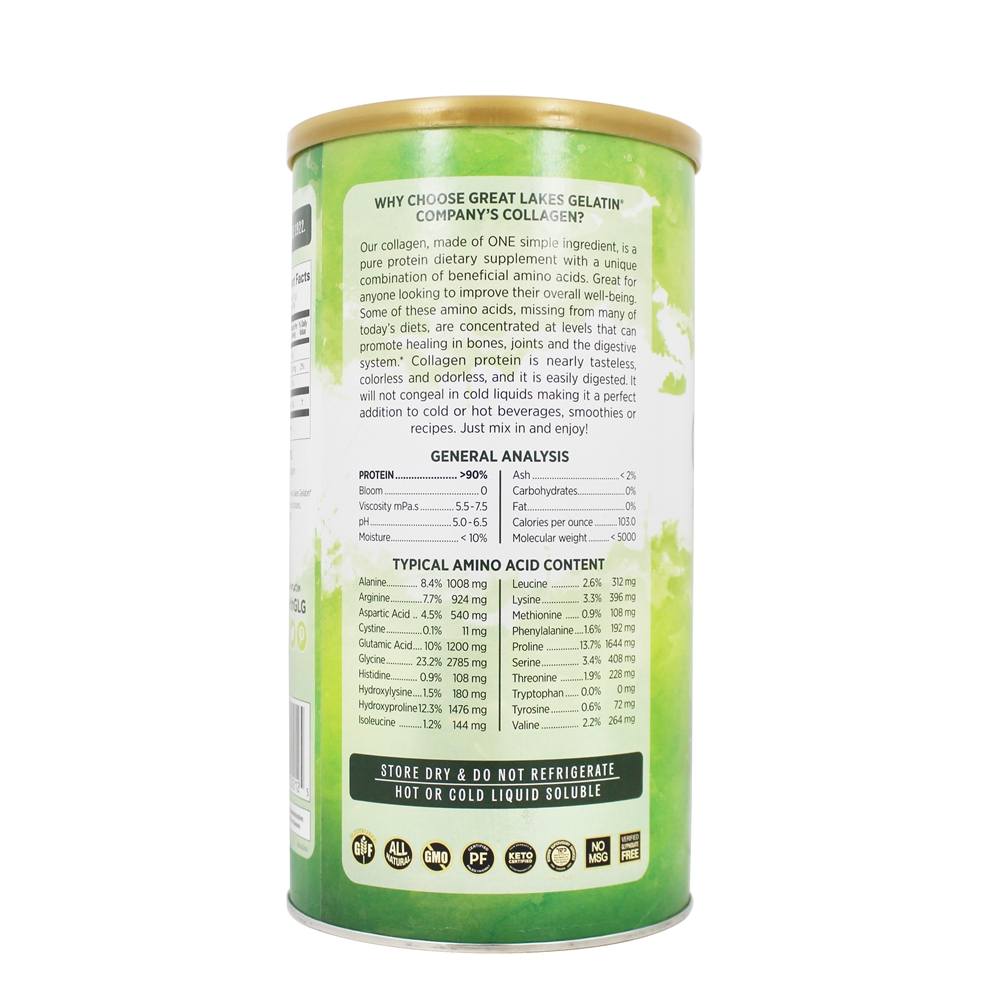 Comprar Proteína de colágeno hidrolisado em pó sem sabor - 16 oz. Great Lakes - Imagem 3