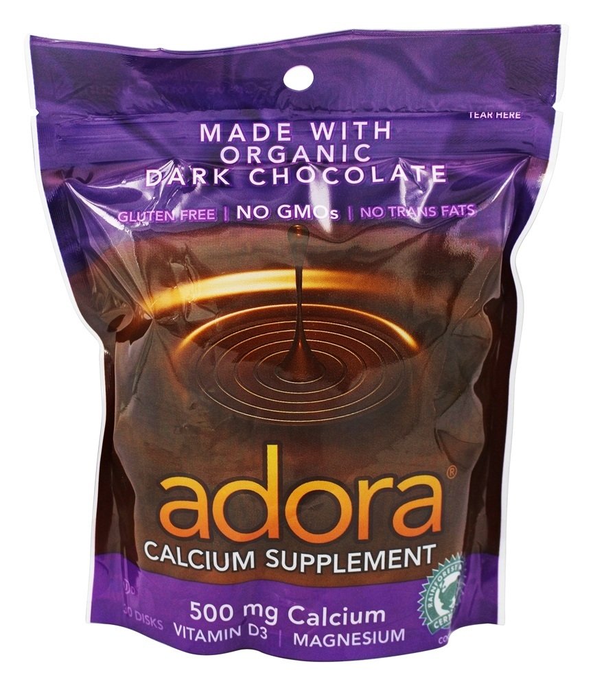 Comprar Suplemento de Cálcio de Chocolate Amargo Orgânico 500 mg. - 30 Contagem Adora