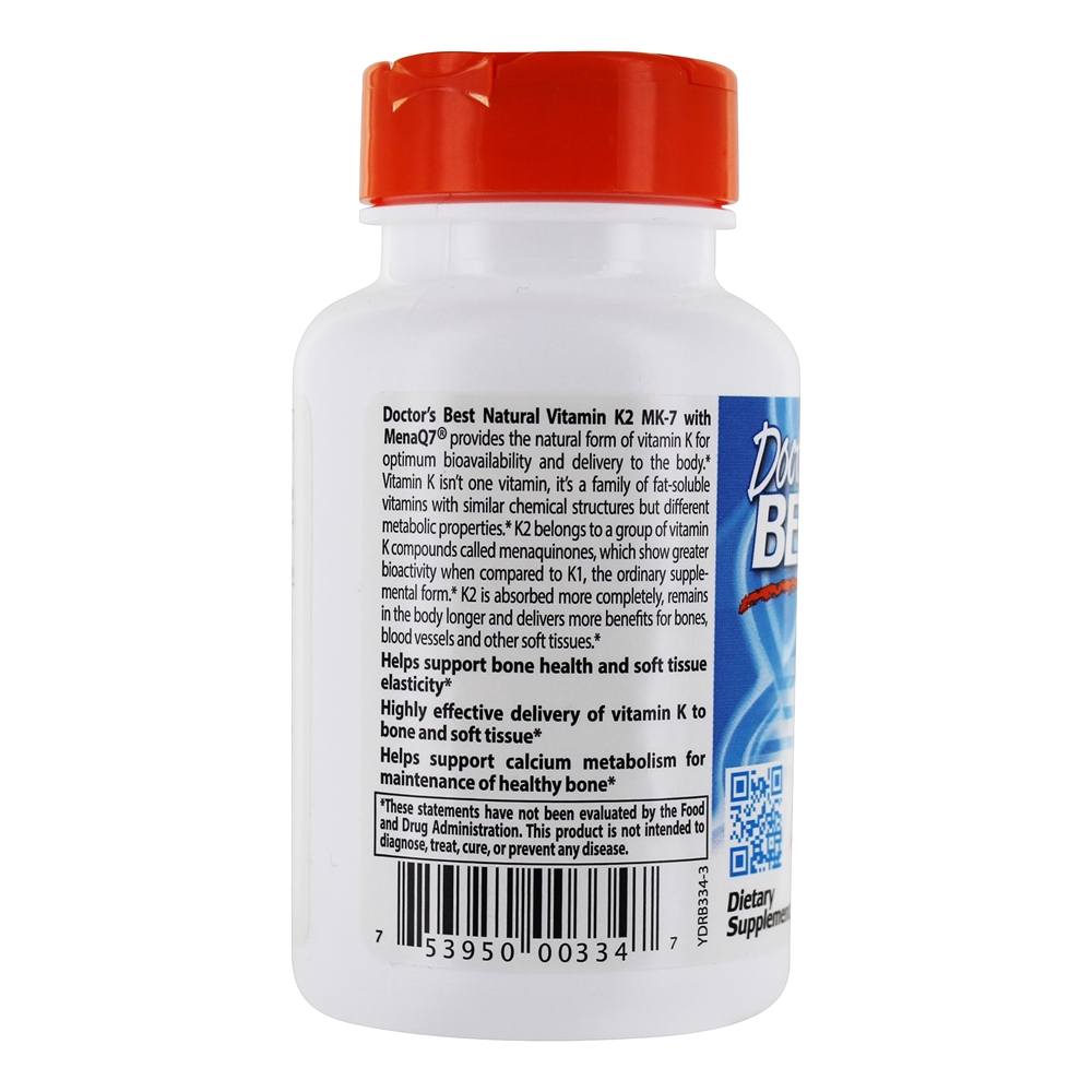 Comprar Vitamina K2 Natural MK7 Com MenaQ7 100 mcg. - 60 Tampas veganas Doctor's Best - Imagem 3