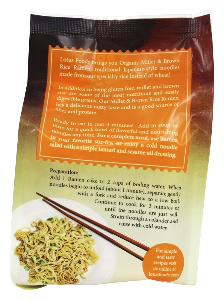 Comprar Orgânico Arroz Ramen Inteiro Grão Talharim 4 Empacotar Painço & Marrom - 10 oz. Lotus Foods - Imagem 3