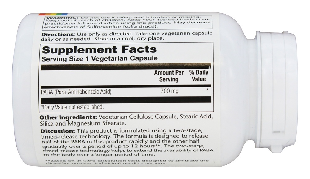 Comprar PABA 700 mg. - Cápsulas vegetarianas 100 Solaray - Imagem 2
