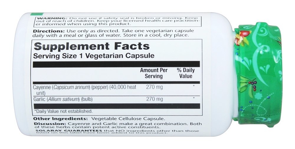Comprar Pimenta de Caiena e alho 540 mg. - Cápsulas vegetarianas 100 Solaray - Imagem 2