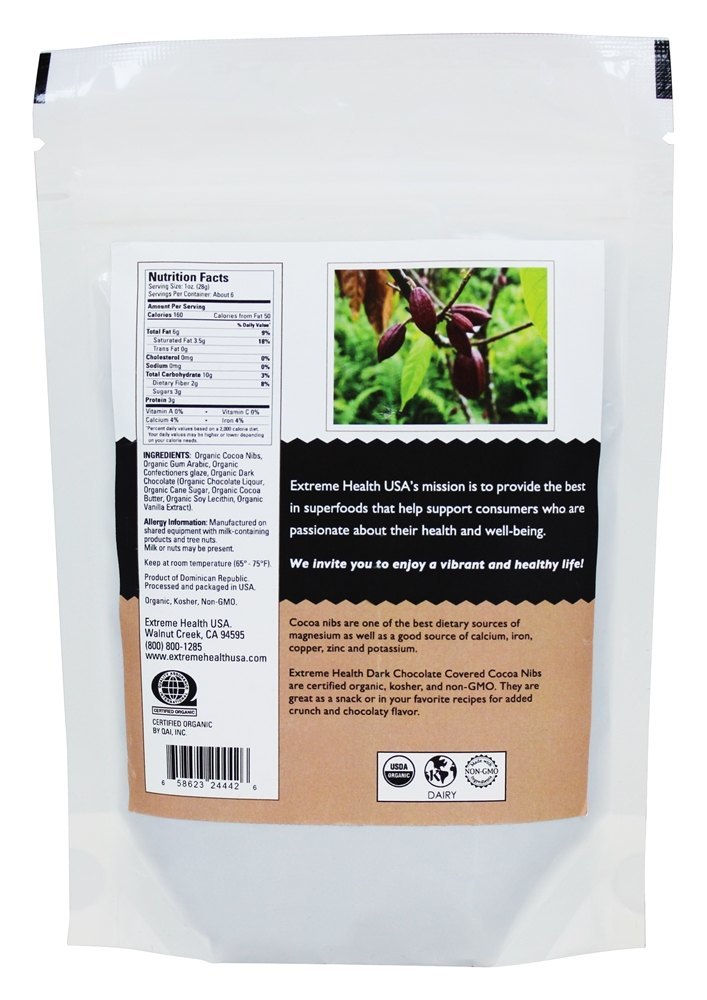 Comprar Nibs de cacau cobertos com chocolate escuro - 6 oz. Extreme Health USA - Imagem 2