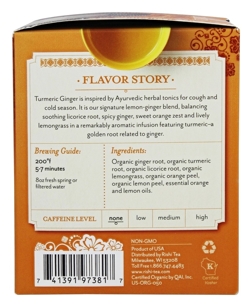Comprar Chá de ervas orgânico Gengibre de cúrcuma sem cafeína - 15 Saquinhos de Chá Rishi Tea - Imagem 2