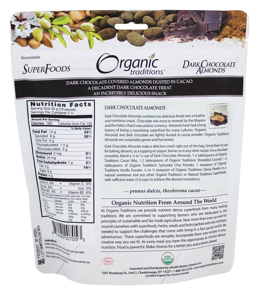 Comprar Amêndoas de Chocolate Negro - 8 oz. Organic Traditions - Imagem 2