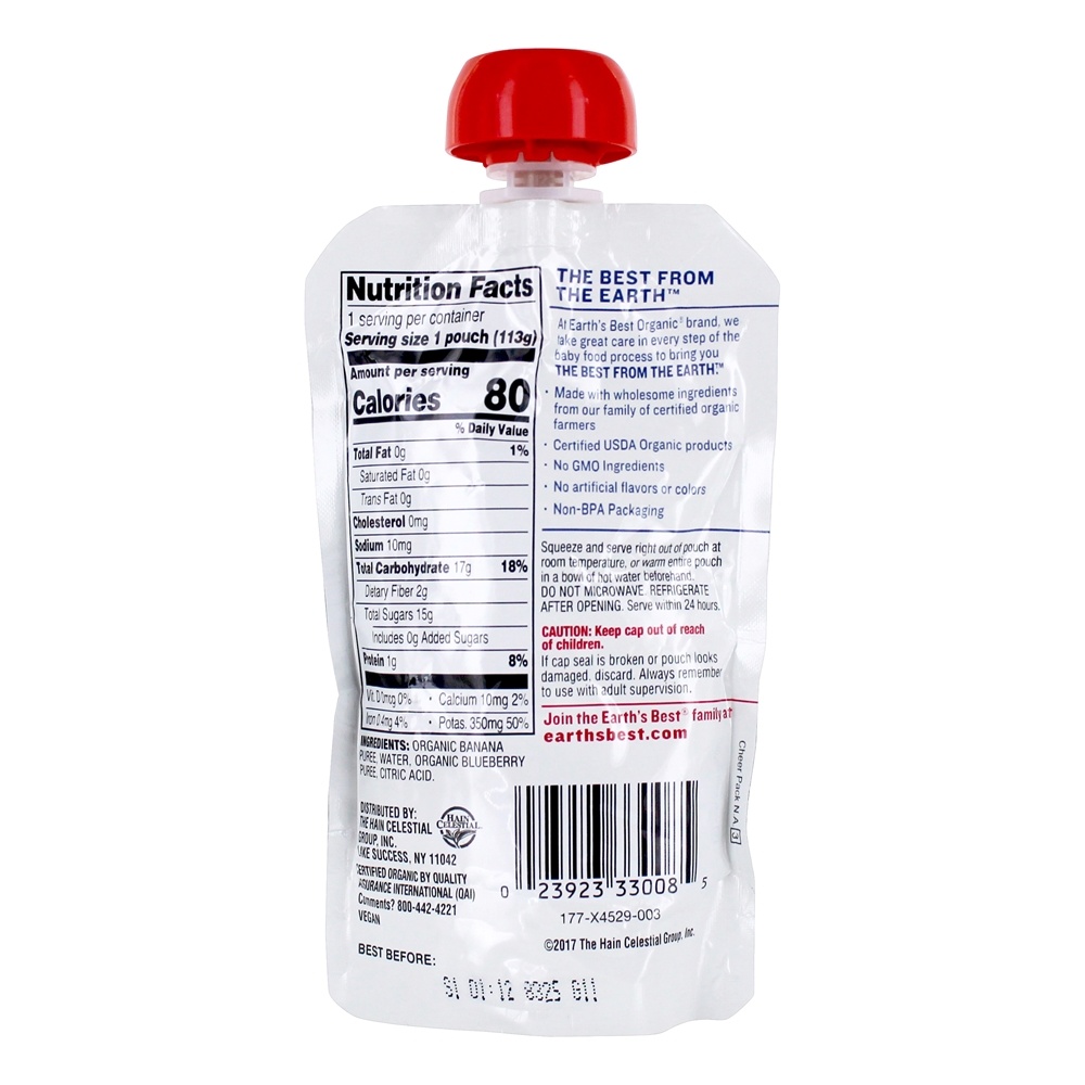 Comprar Organic Stage 2 Purê de Comida para Bebê 6 + Banana Blueberry - 4 oz. Earth's Best - Imagem 2