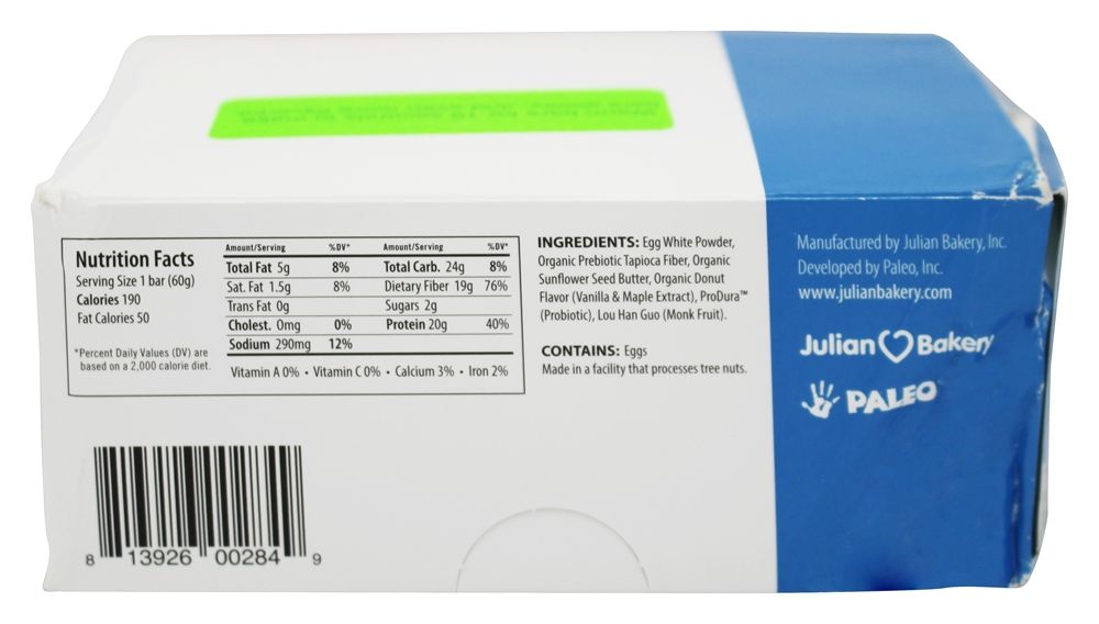 Comprar Paleo Ovo Branco Proteína Bar Vidrados Rosquinha - 12 Barras Julian Bakery - Imagem 2
