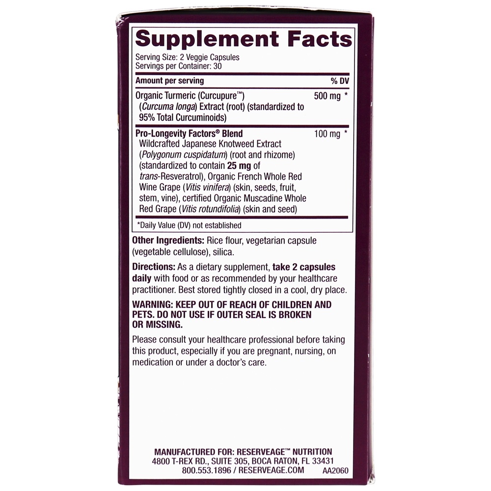 Comprar Açafrão com Resveratrol ativo 500 mg . - Cápsulas vegetarianas 60 Reserveage Nutrition - Imagem 3
