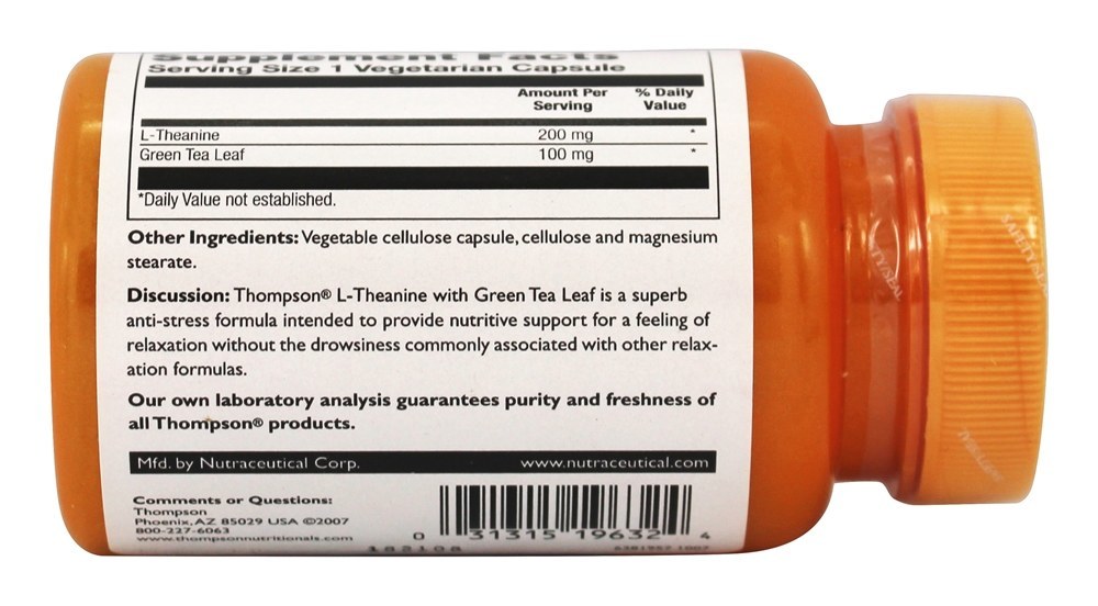 Comprar L-teanina com chá verde 200 mg. - Cápsulas vegetarianas 30 Thompson - Imagem 3