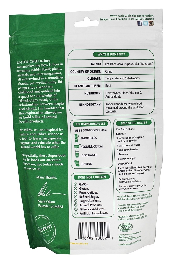 Comprar Pó de beterraba vermelha orgânica crua - 8.5 oz. MRM - Imagem 2