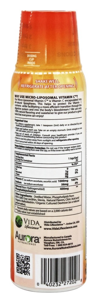 Comprar Aurora Vitamina C de Nutrascience Micro-Liposomal - 5.4 fl. oz. Vida Lifescience - Imagem 2