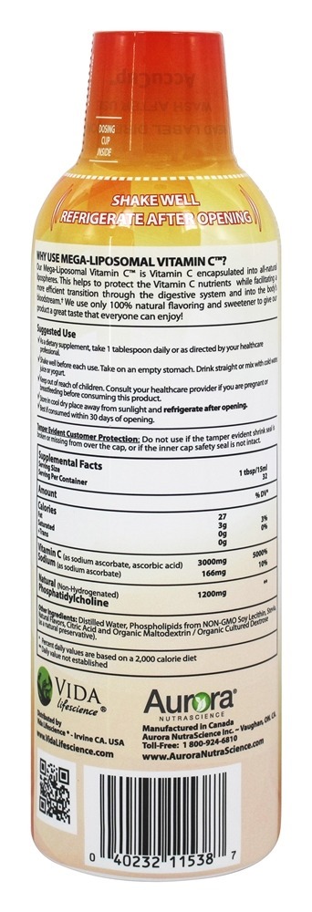 Comprar Aurora Nutrascience Mega-Liposomal Vitamina C - 16 fl. oz. Vida Lifescience - Imagem 2