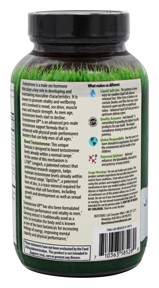 Comprar Testosterona UP - 120 Softgels Irwin Naturals - Imagem 3
