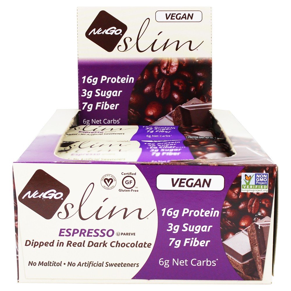 Comprar Vegan Esbelto Real Escuro Chocolate Barras Caixa Café expresso - 12 Barras NuGo Nutrition