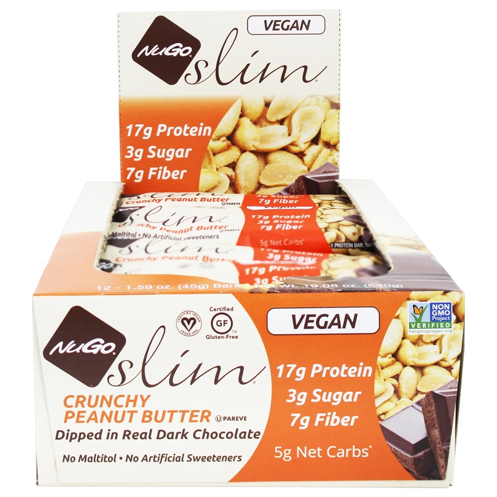 Comprar Vegan Esbelto Real Escuro Chocolate Barras Caixa Crocante Amendoim Manteiga - 12 Barras NuGo Nutrition