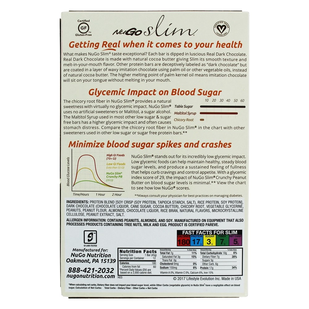 Comprar Vegan Esbelto Real Escuro Chocolate Barras Caixa Crocante Amendoim Manteiga - 12 Barras NuGo Nutrition - Imagem 3