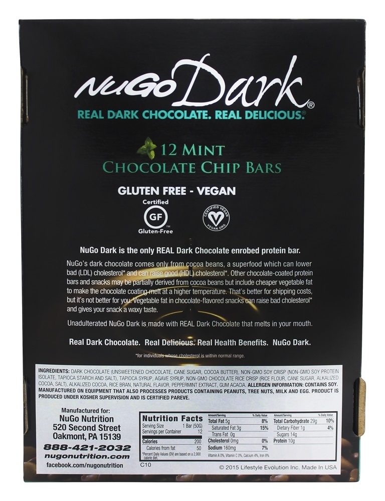 Comprar Escuro Chocolate Bar Hortelã Chocolate Lasca - 12 Barras NuGo Nutrition - Imagem 2