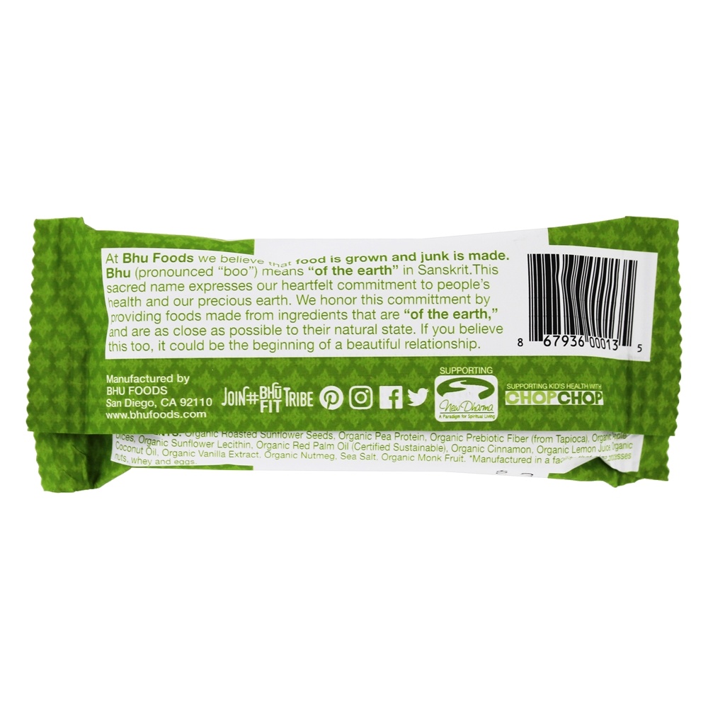 Comprar Barra de proteína de ervilha vegan Pedaço de maçã + canela + noz-moscada - 1.6 oz. Bhu Fit - Imagem 3