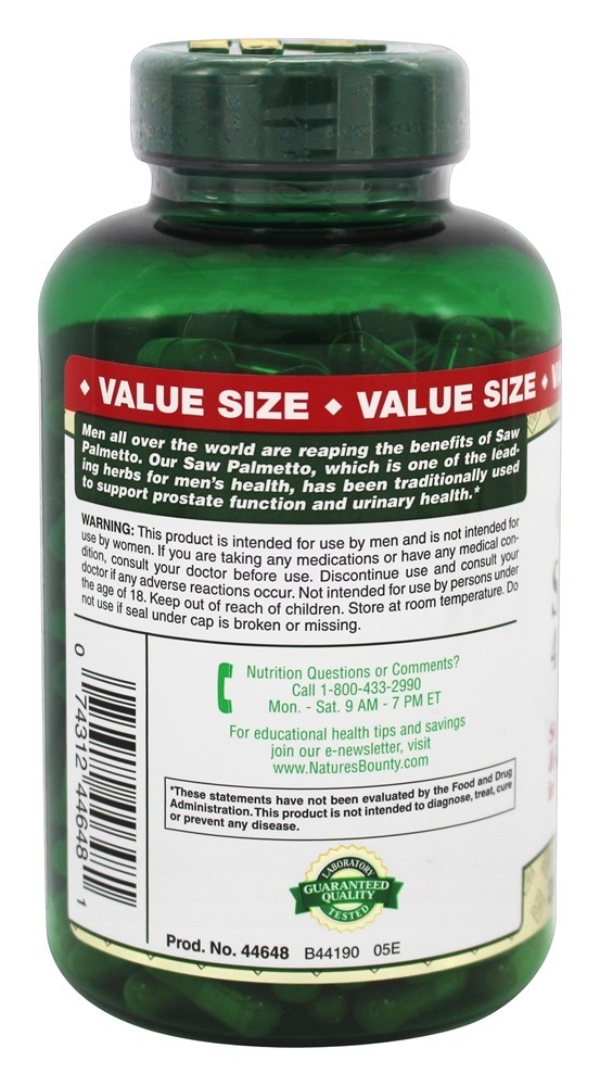 Comprar Palmetto Natural Saw Herb Whole 450 mg. - Cápsulas 250 Nature's Bounty - Imagem 3