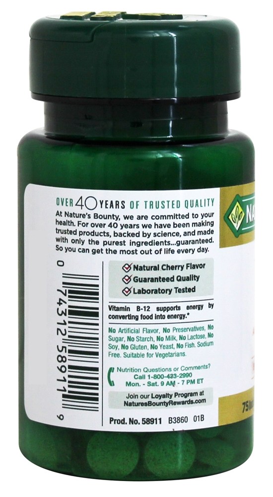 Comprar Vitamina B12 2500 mcg. - 75 Tablets de dissolução rápida Nature's Bounty - Imagem 3