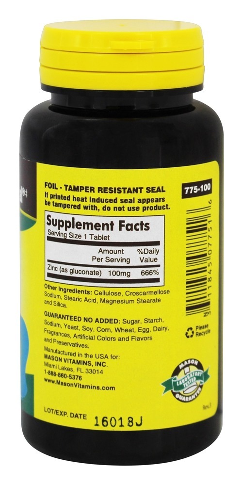Comprar Zinco 100 mg. - 100 Tablets Mason Natural - Imagem 2