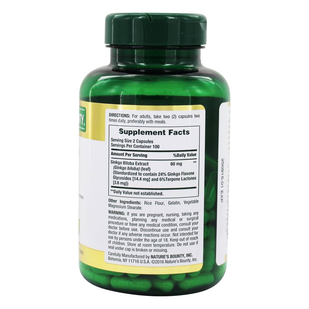 Comprar Ginkgo Biloba para função cerebral saudável e alerta mental 60 mg. - Cápsulas 200 Nature's Bounty - Imagem 2