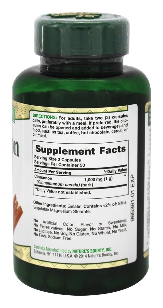 Comprar Suporte de Canela para o Metabolismo do Açúcar 1000 mg. - Cápsulas 100 Nature's Bounty - Imagem 2