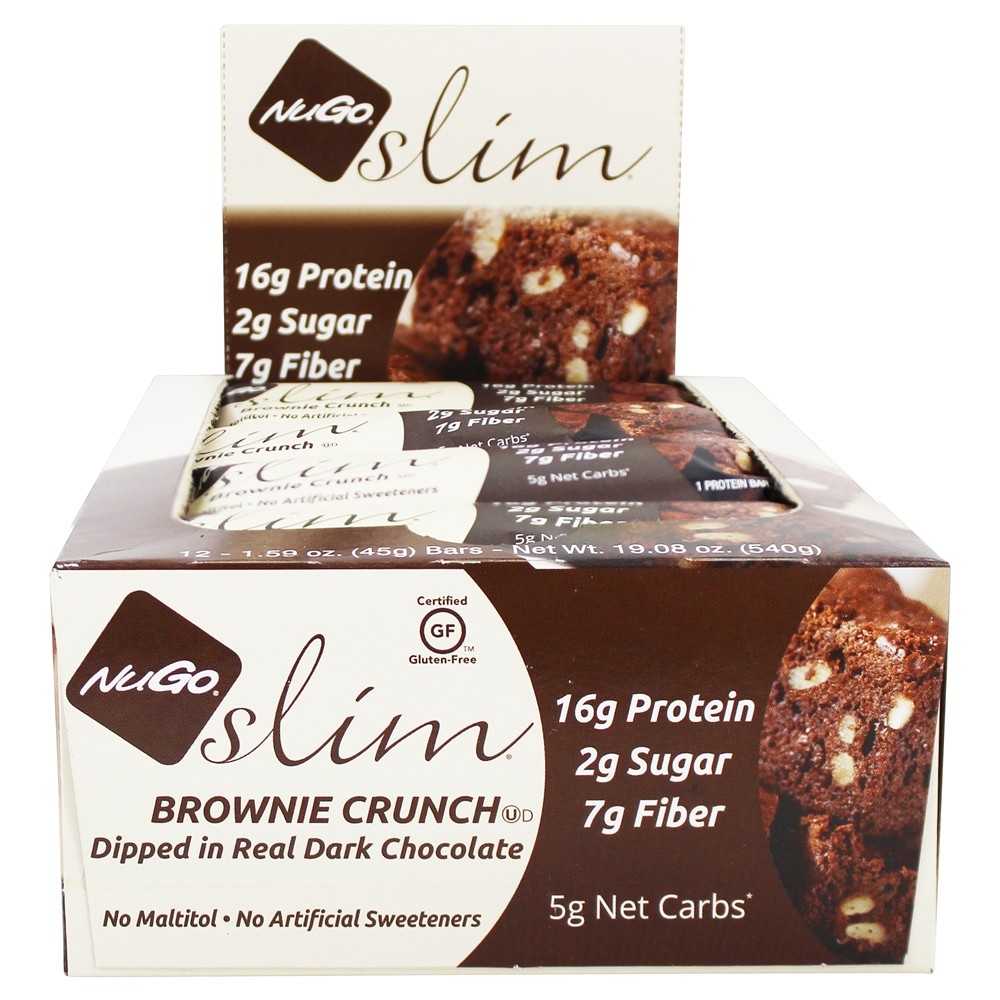 Comprar Caixa de barras de chocolate escura Real Slim Brownie Crunch - 12 Barras NuGo Nutrition