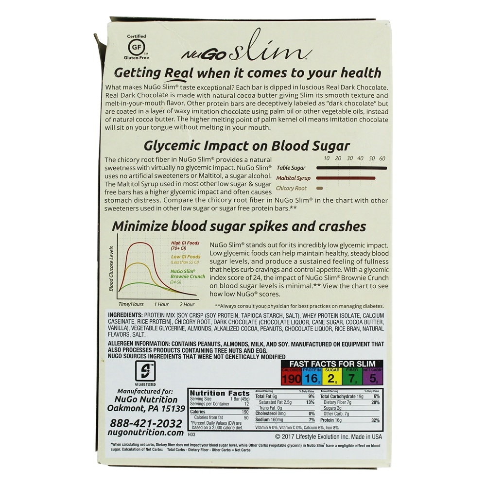 Comprar Caixa de barras de chocolate escura Real Slim Brownie Crunch - 12 Barras NuGo Nutrition - Imagem 2
