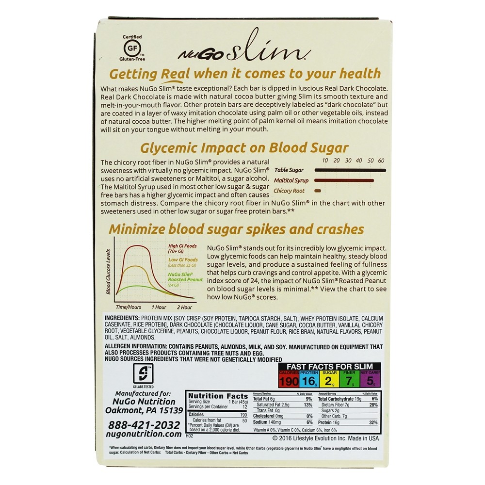Comprar Barras De Chocolate Escuro Real Magro Assado De Amendoim - 12 Barras NuGo Nutrition - Imagem 3