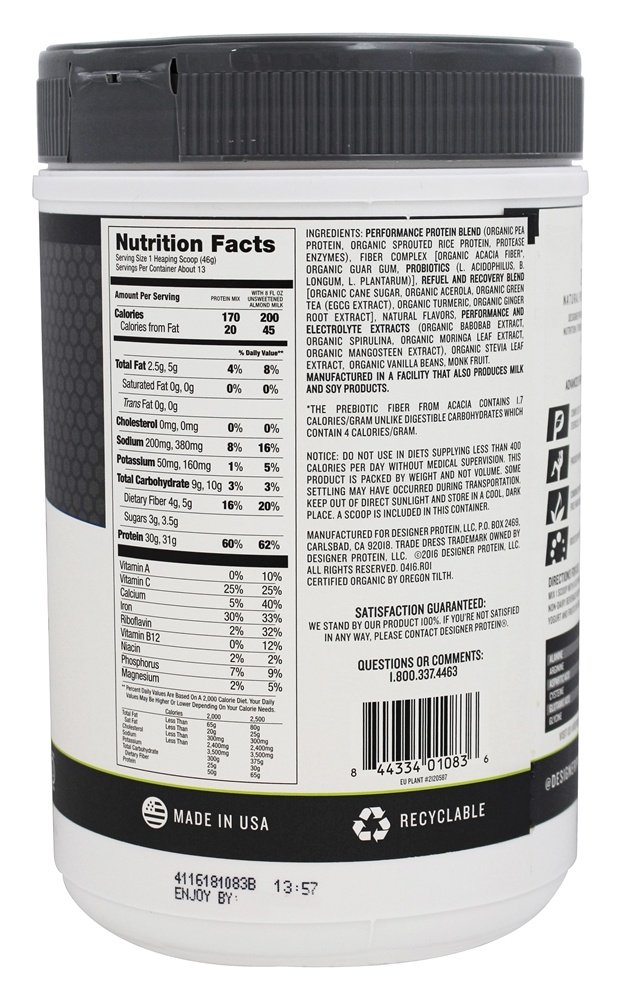 Comprar Organic Pro 30 100 % Baunilha Completa de Proteína à Base de Plantas - 1.29 lb. Designer Protein - Imagem 2