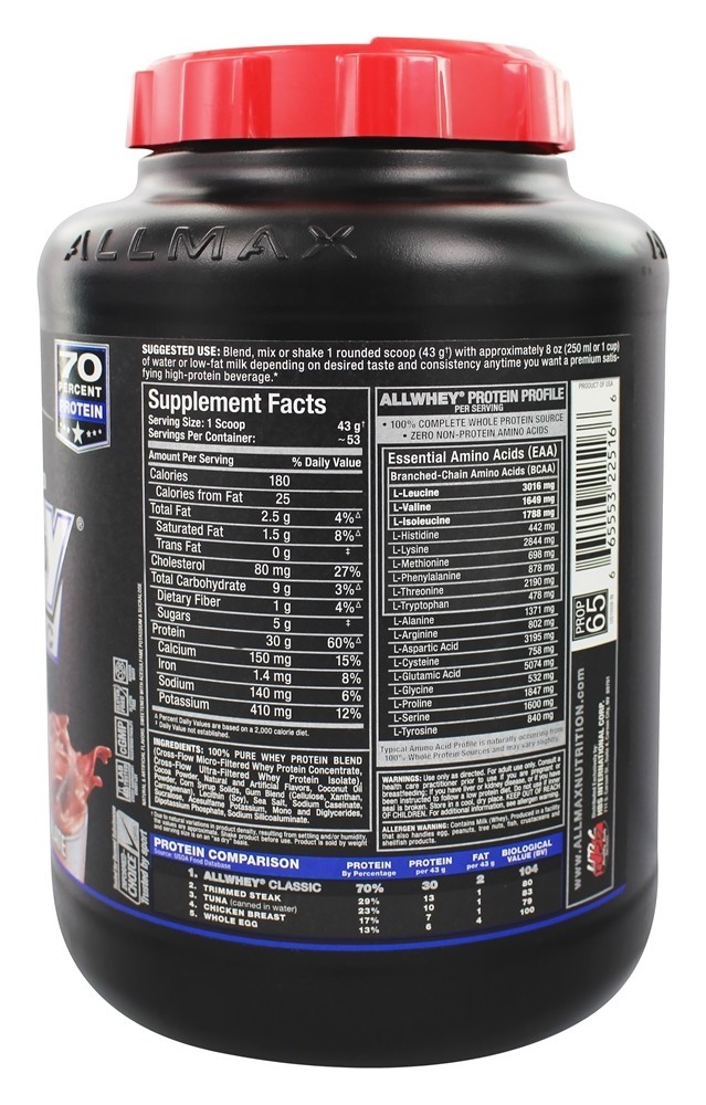 Comprar Allwhey Clássico 100% Pure Soro de leite coalhado Proteína Misturar Chocolate - 5 lbs. AllMax Nutrition - Imagem 2