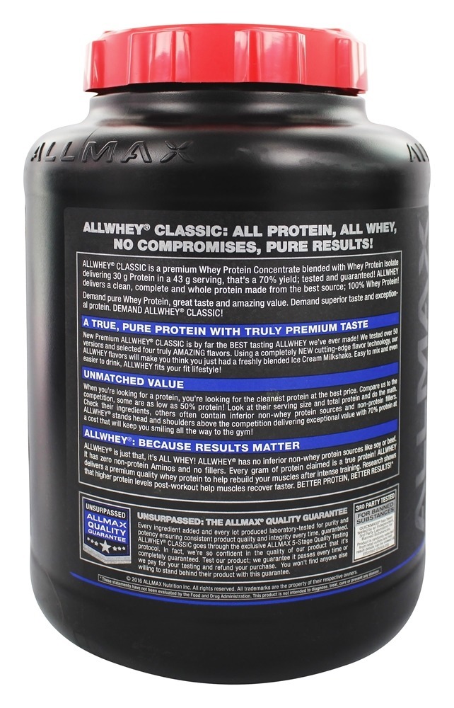 Comprar Allwhey Clássico 100% Pure Soro de leite coalhado Proteína Misturar Chocolate - 5 lbs. AllMax Nutrition - Imagem 3
